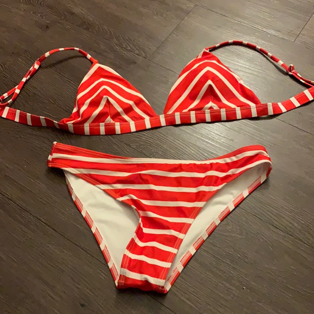 Red and white striped swimsuit Zaful size M